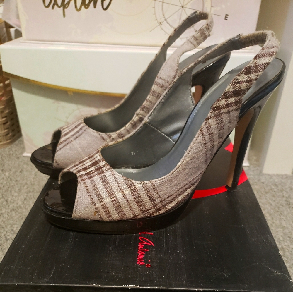Peep toe sling back heels